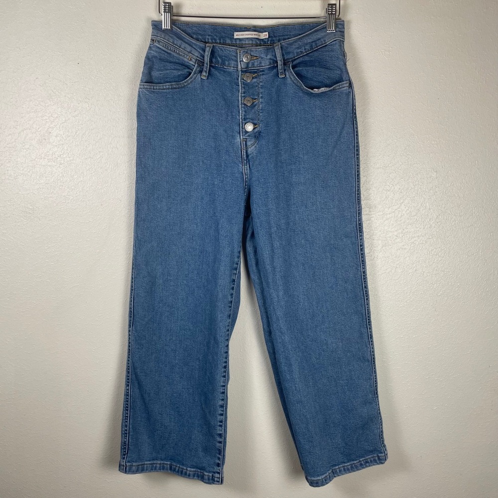 Levis Mile High Cropped Wide Leg Jeans Womens 29 Blue Stretch Denim